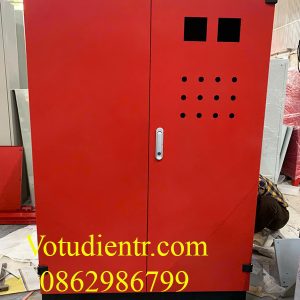 Vỏ tủ điện trong nhà 1 lớp cánh sơn đỏ kích thước 2000x1200x350x1.5mm có thanh gá thiết bị giá tốt tại xưởng Hà Nội